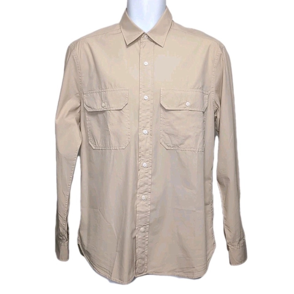 J McLaughlin Everet Woven Shirt M Stone Cotton Button Up Long Sleeve NEW NWT